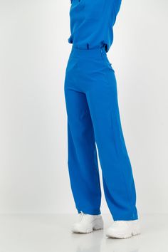 Ciel Blue Scrubs, Medical Receptionist Outfit Scrubs, Stylish Scrubs Nurses, Comfy Work Pants, High Waist Blue Dress Pants For Office, Modern Blue Bottoms For Business Casual, Modern Wide Leg Pantsuit For Office, Modern Business Casual Blue Bottoms, Modern Blue Business Casual Bottoms