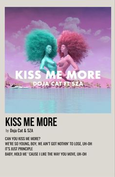 an ad for kiss me more featuring two women with green hair and one woman with pink hair