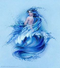 a drawing of a woman in the water