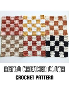 crochet checker cloth pattern in four different colors