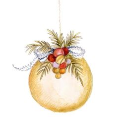 an ornament with fruit hanging from it's side on a white background