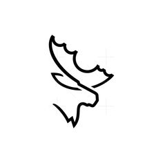 a black and white drawing of a bird's head with wings flying in the air