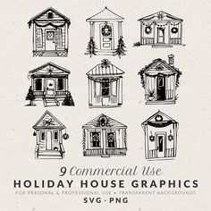 the 9 commercial use holiday house graphics are available for purchase on etsyteme