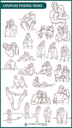 the couple poses are drawn in black and white, with text that reads couples posing ideas