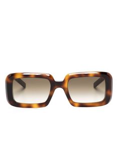 Havana brown acetate tortoiseshell effect rectangle frame gradient lenses logo-engraved arm curved tips These glasses come with a protective case. Designer Rectangular Acetate Sunglasses, Luxury Brown Acetate Sunglasses, Designer Brown Acetate Sunglasses, Brown Acetate Sunglasses With Gradient Lenses, Brown Acetate Square Frame Sunglasses, Tortoiseshell Sunglasses With Gradient Rectangular Lenses, Rectangular Tortoiseshell Sunglasses With Gradient Lenses, Tortoiseshell Rectangular Sunglasses With Gradient Lenses, Tortoiseshell Sunglasses With Gradient Lenses