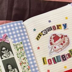 an open memory book with pictures of people on it