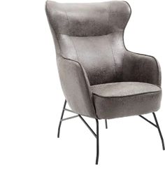 a gray chair with black legs and a grey seat pad on the back, against a white background