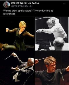 four different pictures of people playing instruments and one has an image of a man in the middle