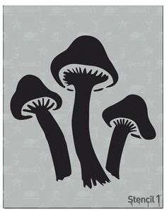 three black mushrooms on a gray background with the word stencil 1 above them