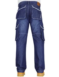 Straight Leg Denim Work Pants With Pockets, Denim Blue Full-length Pants With Multiple Pockets, Denim Cargo Jeans With Hip Pockets, Denim Work Pants With Pockets And Tapered Leg, Denim Blue Workwear Bottoms With Multiple Pockets, Combat Jeans, Overalls Men, Comfortable Jeans, Casual Work