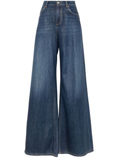 indigo blue washed denim under-glass effect wide leg front button and zip fastening belt loops classic five pockets logo patch to the rear 90s Style Icons, Yoko London, Airport Fashion, Janet Jackson, Chanel 2, Iconic Bags, Washed Denim, Exclusive Fashion, Ballet Flat Shoes