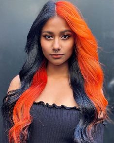 Orange Color Block Hair, Block Color Hair Placement, Unnatural Hair Color, Arctic Fox Hair Color