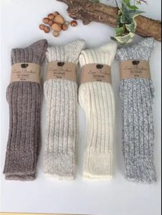 Thick cozy and completely natural socks made from 65% Wool and 35% Alpaca. The longer length means these are ideal for wellies and boots or simply for wearing to bed on freezing winter nights. They contain no synthetic content and the wool is not treated with chemicals making them healthy for your skin as well. Because they are made from completely breathable fibers they don't hold odor or cause you to sweat as synthetics do. BRAND: Lana Bambini COMPOSITION: 65% sheep wool; 35% alpaca wool WASH Natural Mountain, Outdoor Socks, Woolen Socks, Socks Christmas, Cozy Outdoor, Fluffy Socks, Sock Drawer, Socks Gift, Soft Sock