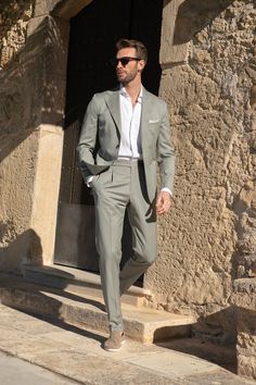 Mint Suit - Made in Italy Men’s Italian Wedding Suit, Men's Suit For Wedding, Men’s Summer Suit Wedding, Man Suit Wedding Guest, Mens Wedding Suits Summer, Italian Mens Suits, Old Money Wedding Outfit Men, Semi Formal Mens Wedding Attire, Mens Summer Suits Wedding Guest