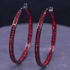 2 Inch Hoops Black Tinted Metal With Bright Red Rhinestones Crystal Channel Design Other Available Colors Are Listed Separately In Rose Gold, Gold , Silver And Black Metal. Most Of My Other Earrings Are Dangle Types That Can Be Upgraded To Solid Sterling Silver Or 14k Gold Filled Wires So If You Have Sensitive Ears Like Me, Check My Other Items For That Type. I Have A Background In Jewelry Design In Nyc And I Buy My Ear Wires From A Legitimate Metal Source Jewelry Supplies Company. I Can't Wear Crew Aesthetic, Rhinestone Hoop Earrings, Gold Tiger Eye, Hippie Earrings, Alloy Earrings, Crystal Hoop Earrings, Heart Dangle Earrings, Sparkle Earrings, Jewelry Lookbook