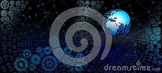 the earth surrounded by blue and white circles with words written on it, in front of a