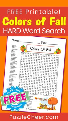 the free printable colors of fall word search