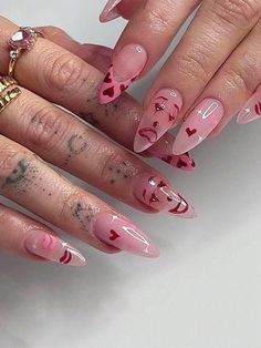 Multicolor  Collar   Geometric,Fruit&Vegetable Color Nails,3D Nails Embellished   Nail,Hand & Foot Care Tato Henna, Nagel Tips, Fake Nails With Glue, Funky Nails, Nail Arts, Valentine's Day Nails, Valentines Nails, Nail Kit, Cute Acrylic Nails