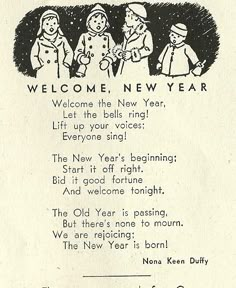 an old new year's greeting card with three children