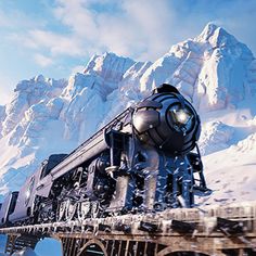 a train traveling over a snow covered bridge