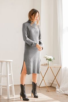 Holiday Style in the Midwest – Chicago Fashion Album Beige Sweater Dress, Grey Knit Dress, Dresses Lulus, Midi Sweater Dress, Long Sweater Dress, Turtleneck Sweater Dress