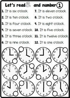 a printable worksheet for telling time on the clock with numbers 1 to 10