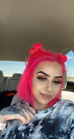 Summer Hair Color Trends | Embrace Your Unique Style Hot Pink Hair Makeup, Short Bright Pink Hair, Hot Pink Dyed Hair, Short Hot Pink Hair, Hot Pink Short Hair, Neon Pink Hair, Neon Hair Color, Weird Haircuts