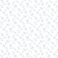 a white background with blue flowers and leaves on the bottom right corner is an abstract pattern