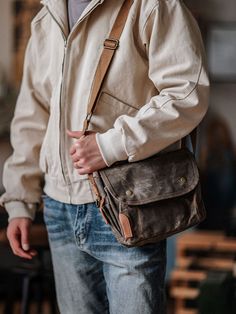 Vintage Oil Wax Waterproof Canvas Postman Bag Amekaki Worn Workwear Single Shoulder Bag Commuter Crossbody Bag 100%cotton Size:11*18*26 cm Postman Bag, Denim Overalls Shorts, Chino Jeans, Parka Coat, Denim Overalls, Instagram Shop, Chinos Pants, Overall Shorts, Long Tops