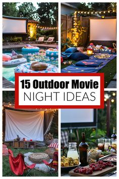 an outdoor movie night with food and drinks