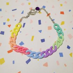 Cute Multi-color Rainbow Neon Colorful Thick Plastic | Etsy Trendy Handmade Multicolor Chain Necklace, Trendy Multicolor Handmade Chain Necklace, Neon Necklace, Dark Kawaii, Resin Chain, Blue Lilac, Alternative Jewelry, Plastic Jewelry, Acrylic Earrings