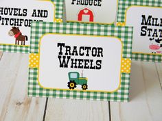 Tractor Food Labels , Tractor Food Tents, Tractor Printed Food Labels, Tractor Party Decor, Tractor Birthday Food Labels, Set of 8 by sweetheartpartyshop on Etsy https://www.etsy.com/listing/559904923/tractor-food-labels-tractor-food-tents Tractor Birthday Party Food, Tractor Food, John Deere Tractor Party, Tractor Party Decorations, Tractor Baby Shower, Tractor Birthday Party, Tractor Party, Farm Themed Birthday Party, Party Food Labels