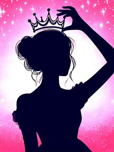 the silhouette of a woman with a crown on her head and stars in the background