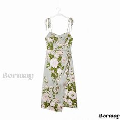 Bormay - Elegant Gathered Waist Split-Strap Maxi Dress with Floral Print Dress With Floral Print, Strap Maxi Dress, Style Français, Dress Collar, Cami Maxi Dress, Flower Skirt, Suspender Skirt, Bodycon Maxi Dresses, Beach Maxi Dress