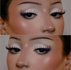 Light Inner Corner Makeup, Christmas Makeup Inspiration, Baddy Makeup Looks, Sharp Eye Makeup, White Eyeshadow Looks, Creative Eyeshadow Looks, Weird Makeup