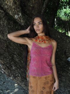 A piece of the Australian bush you can wear. This is a beautiful, soft and comfortable pure silk camisole dyed with Cochineal natural dye and locally collected native plants. it is cut on the bias so its a Size Small or Size 10 Australian size Bohemian Hand Dyed Tops For Beach, Bohemian Cami Tank Top For Festival, Hand Dyed Sleeveless Bohemian Tops, Bohemian Hand Dyed Sleeveless Top, Bohemian Sleeveless Hand Dyed Tops, Bohemian Sleeveless Hand-dyed Top, Hand Dyed Sleeveless Top For Festival, Bohemian Camisole For Festivals, Bohemian Pink Tank Top For Festival