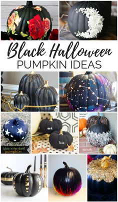 black and white pumpkins decorated with flowers, stars and sparkles are the perfect halloween decor