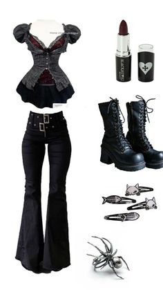 Goth Hero Costume, Trad Goth Outfits Women, Outfits With Corset Belts, Alternative Outfits For School, Formal Emo Outfits, Gothic Concert Outfit, Dr Outfit Ideas, Gothabilly Outfits, Dark Clothing Aesthetic