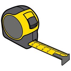 a tape measure is shown with a yellow and black measuring ruler on it's side