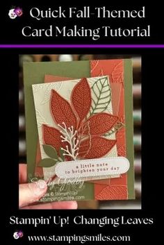 a hand holding up a card that says, quick fall - themed card making tutor