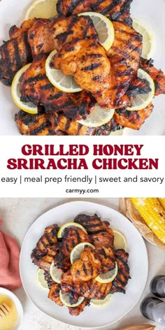 grilled honey sriracha chicken on a white plate