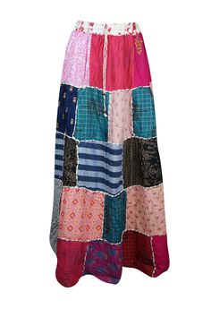 This Womens Beach Maxi Skirt features stunning shades of Pink, Blue patchwork designs and a retro, festive hippie vibe. Made with breathable, comfortable rayon fabric, this skirt boasts a mix of patterns including abstract, solid, striped, and floral prints. The vertical panels are highlighted by a wide "dori" running from the waist to the hem, adding a charming and versatile touch. Available in S/M, this skirt is a must-have for any woman who loves fashion. Fabric:- Rayon Measurements: Length 4 Beach Maxi Skirt, Travel Skirt, Hippie Vibes, Womens Maxi Skirts, Patchwork Designs, Pink Blue, Hippie Boho, Maxi Skirt, Floral Prints