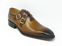 Style: 503-60-Cognac Stylish Calfskin slip-on Loafer from the Carrucci collection features Cross Strap Detailing with Gunmetal Buckles, a Center Gore for easy access and a clean welt! Cordovan Shoes, Double Monk Strap, Shoe Horn, Shoe Tree, Horse Hair, Monk Strap, Suede Shoes, Cross Straps, New Shoes