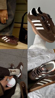 Colorful Sambas Outfit, Autumn Shoes Aesthetic, Sambas With Socks, Autumn Shoes 2024, Brown Adidas Shoes, Winter Shoes 2024, Shoe Collection Aesthetic, Sambas Aesthetic, Samba Aesthetic