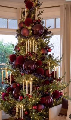 Elegant Christmas Tree Decorations, Christmas Tree Inspo, Christmas Tree Decorated, Christmas Tree Decorating Themes, Elegant Christmas Trees, Creative Christmas Trees, Red Christmas Tree, Tree Themes, Christmas Tree Inspiration