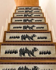 the stairs are decorated with black and white bear designs