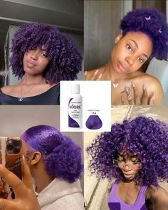 Hair Color Ideas For Purple, Adore Purple Hair Dye, Dyed Natural Hair Purple, Adore Blue Hair Dye, Colored Afro Natural Hair, Purple Afro Hair, Purple Hair Curly, Hair Dye Patterns