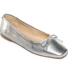 BERNARDO FOOTWEAR Square Toe Ballet Flat (Women) | Nordstrom Silver Leather Ballet Flats For Formal Occasions, Elegant Silver Ballet Flats, Elegant Square Toe Ballet Flats With Leather Sole, Elegant Square Toe Ballet Flats, Elegant Leather Ballet Flats With Square Toe, Formal Square Toe Ballet Flats With Bow, Elegant Leather Ballet Flats With Bow, Elegant Leather Flats With Bow, Womens Ballet Flats