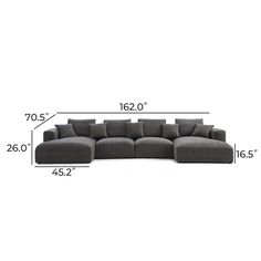 the sectional sofa is shown with measurements for each section, and it's size