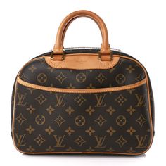 a brown and black louis vuitton handbag on a white background with no one in it